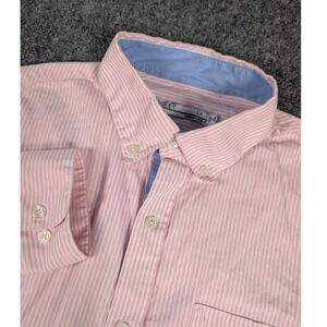 Criquet Button Down Shirt Mens L Pink White Striped Long Sleeve Cotton